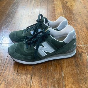 Green suede new balance sneakers